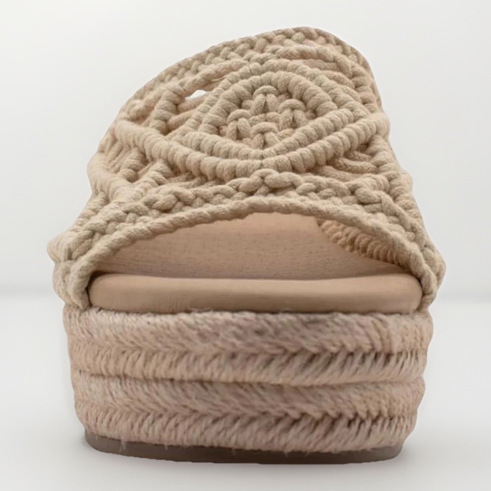 Sbicca Eureka Macrame Wedge Natural Beige Espadrille Size 9M Women Slide Sandals